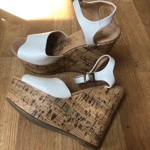 White platform wedges, size 6